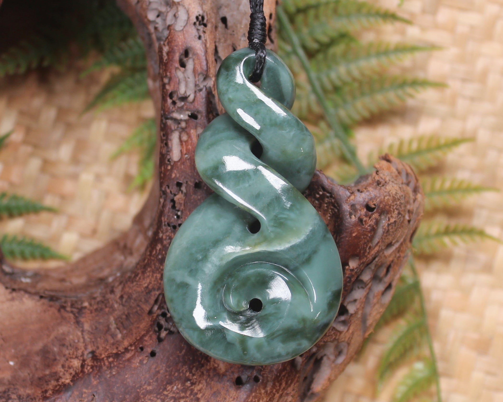 Koru Twist carved from Inanga Pounamu - NZ Greenstone