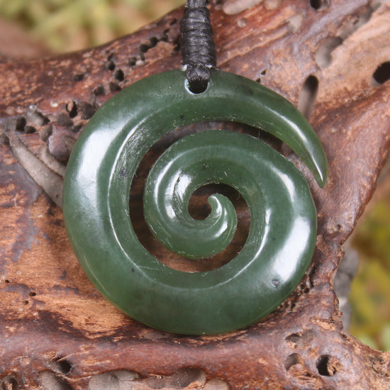 Koru carved from Rimu Pounamu - NZ Greenstone