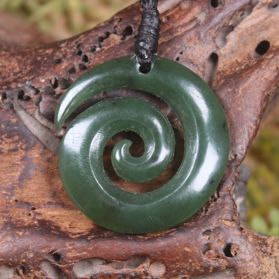 Koru carved from Rimu Pounamu - NZ Greenstone