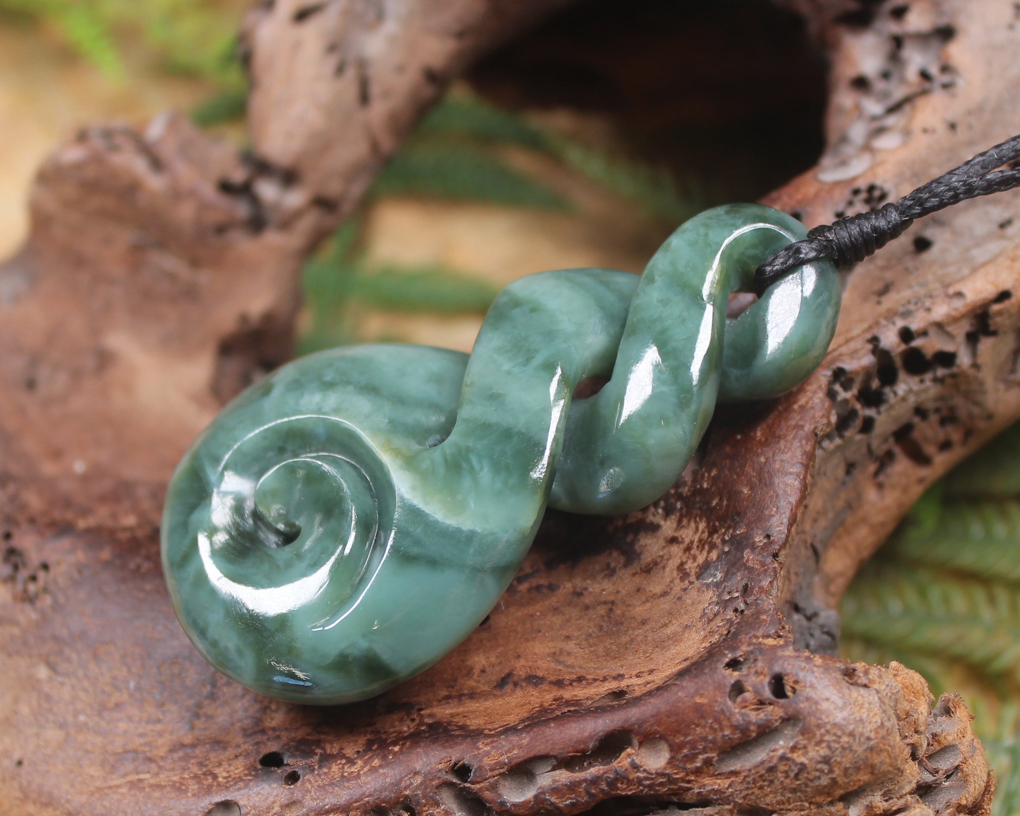 Koru Twist carved from Inanga Pounamu - NZ Greenstone