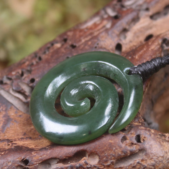 Koru carved from Rimu Pounamu - NZ Greenstone
