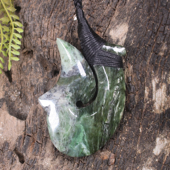 Hei Matau carved from Rimu Pounamu - NZ Greenstone