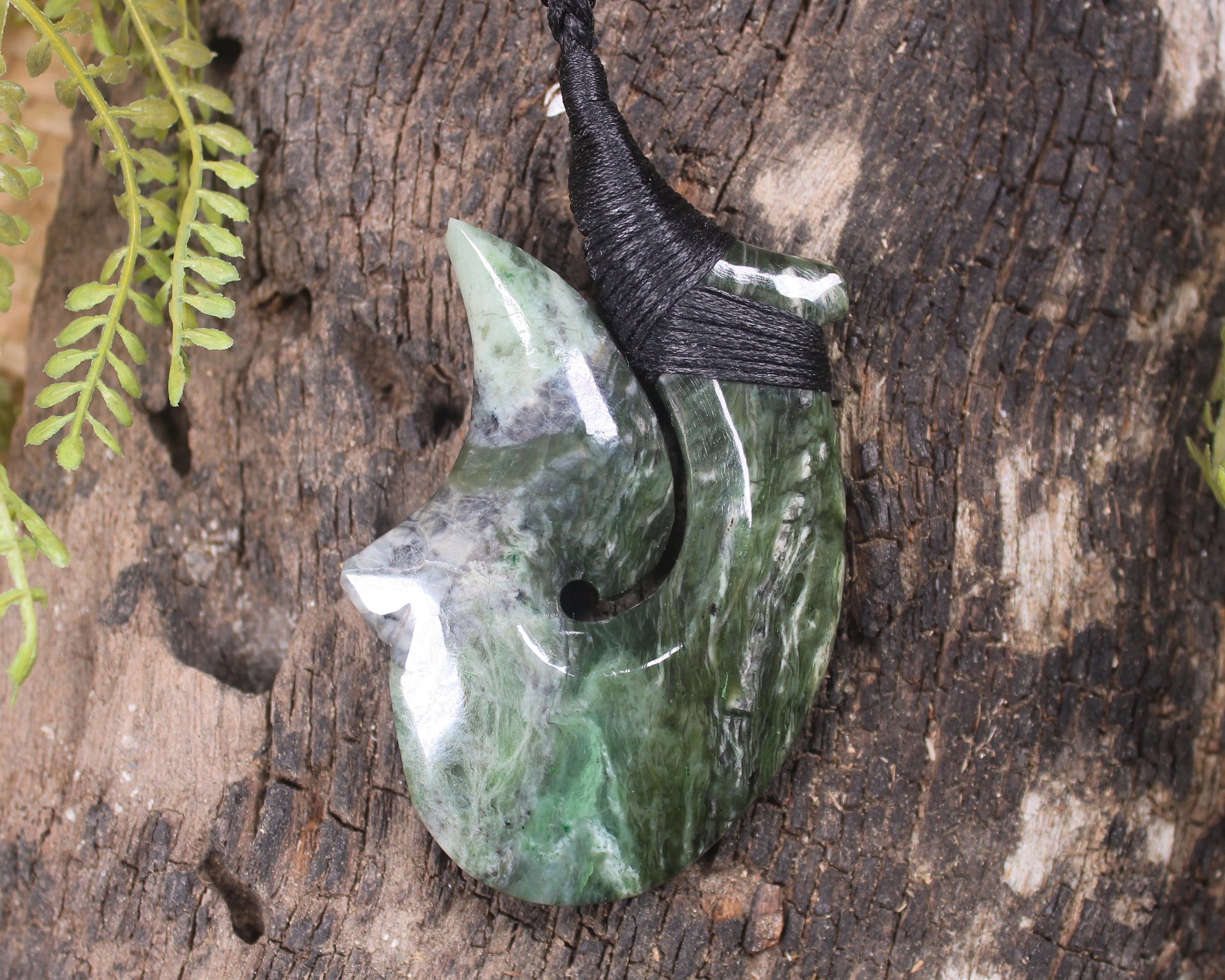 Hei Matau carved from Rimu Pounamu - NZ Greenstone