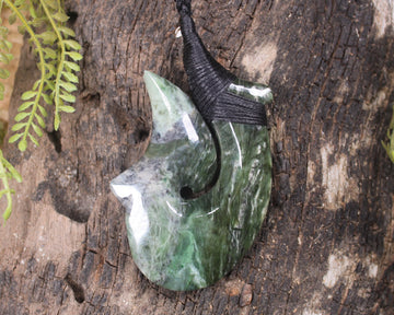 Hei Matau carved from Rimu Pounamu - NZ Greenstone