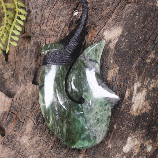 Hei Matau carved from Rimu Pounamu - NZ Greenstone