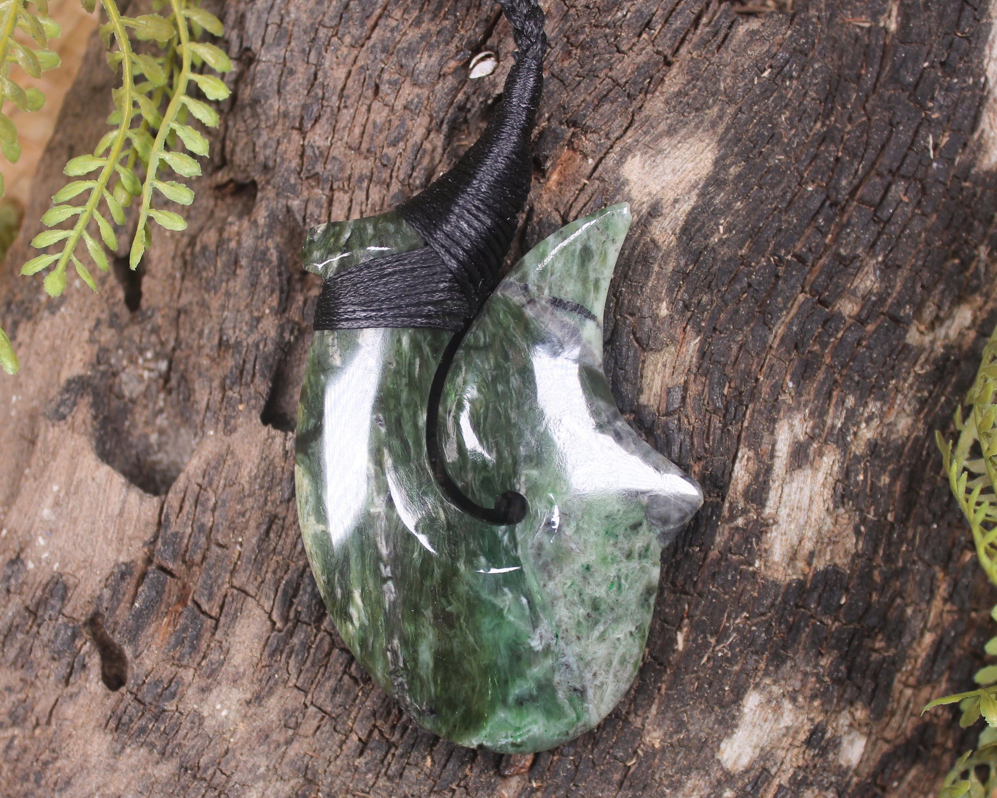 Hei Matau carved from Rimu Pounamu - NZ Greenstone