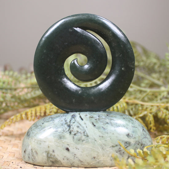 Koru sculpture carved from Rimu Pounamu - NZ Greenstone
