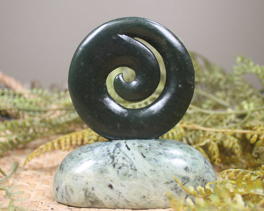 Koru sculpture carved from Rimu Pounamu - NZ Greenstone