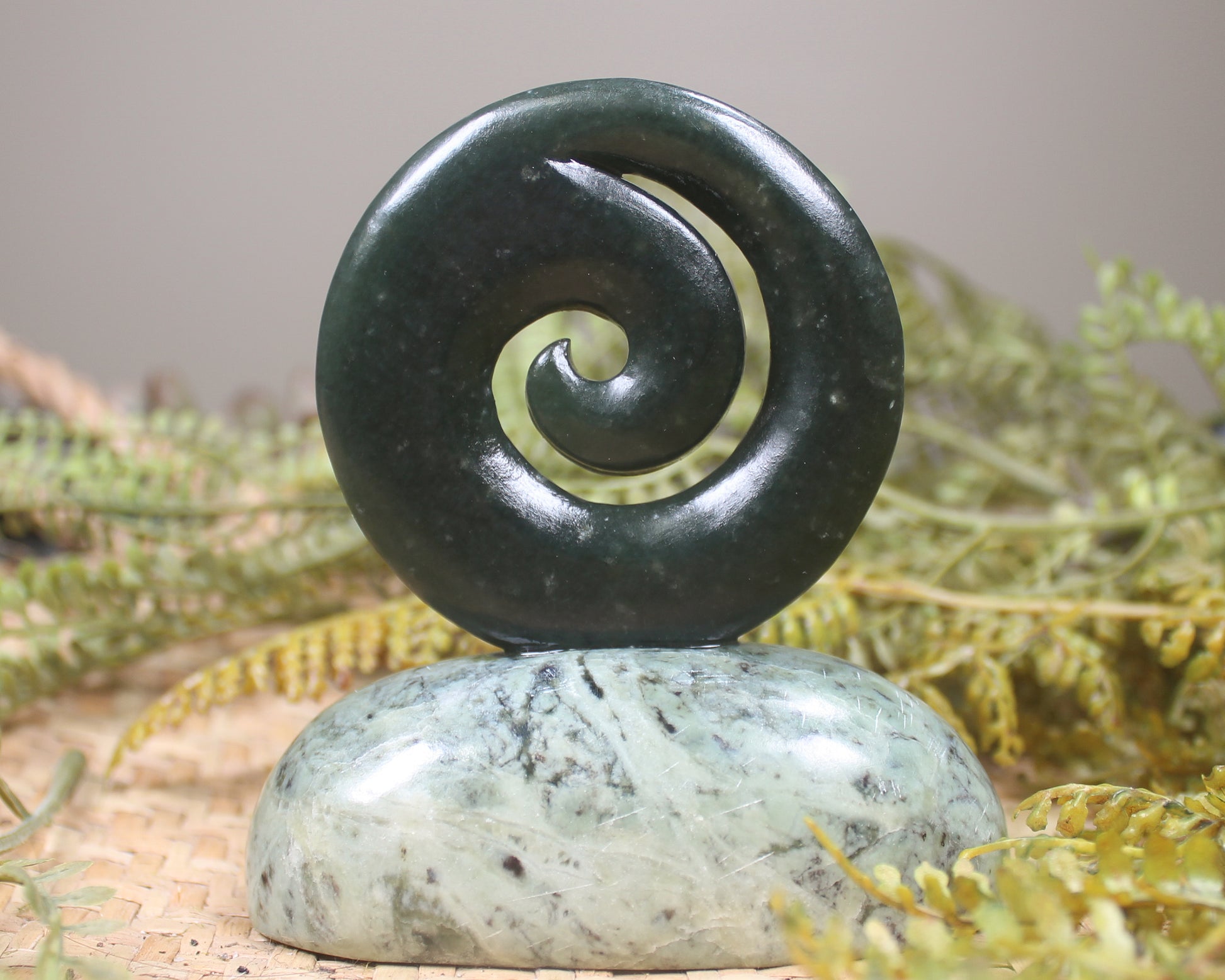 Koru sculpture carved from Rimu Pounamu - NZ Greenstone