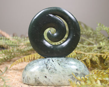 Koru sculpture carved from Rimu Pounamu - NZ Greenstone