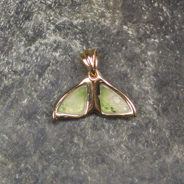 NZ Greenstone XSmall Gold Plated Whale Tail Pendant (CB070) Hapopo Pounamu