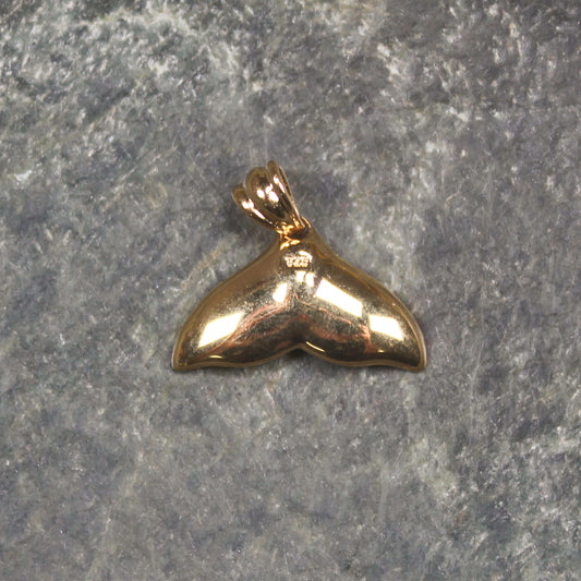NZ Greenstone XSmall Gold Plated Whale Tail Pendant (CB070) Hapopo Pounamu