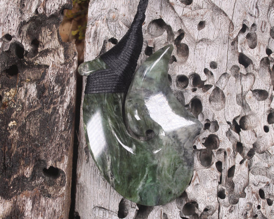 Hei Matau carved from Rimu Pounamu - NZ Greenstone