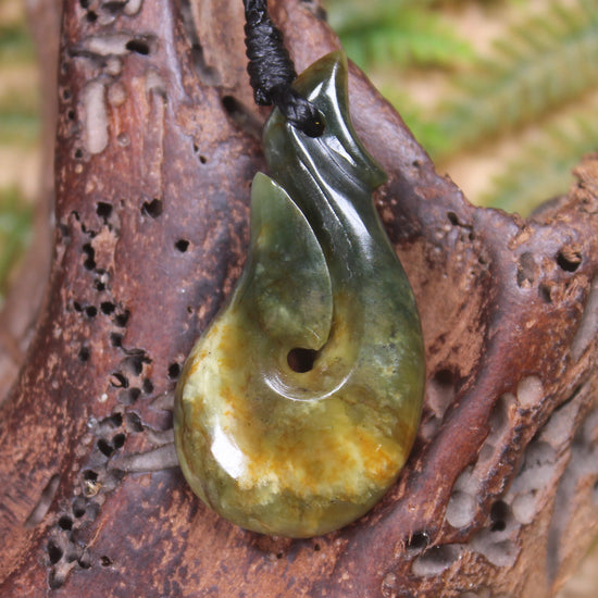 Hei Matau or Fish Hook carved from Totoweka Pounamu - NZ Greenstone