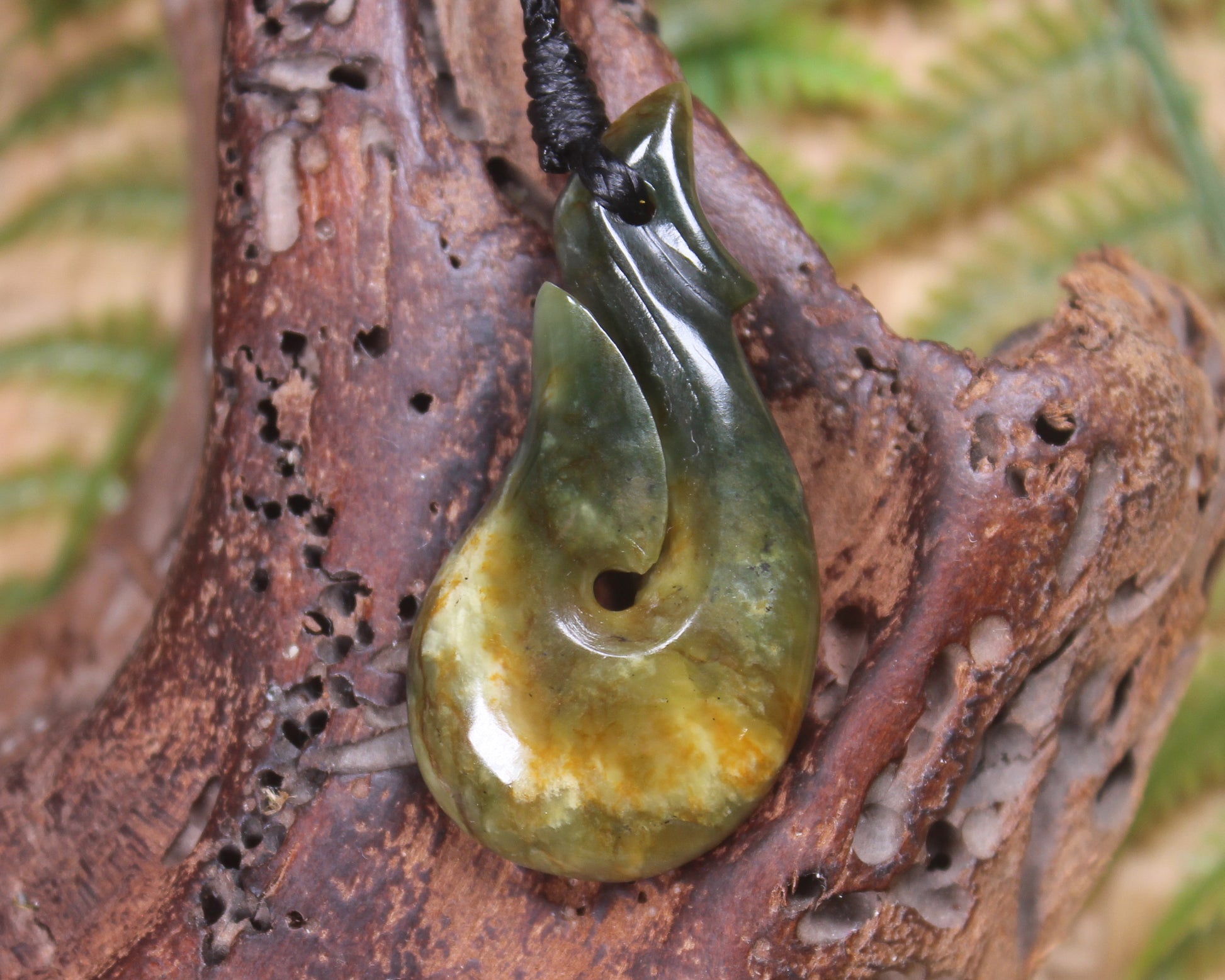 Hei Matau or Fish Hook carved from Totoweka Pounamu - NZ Greenstone