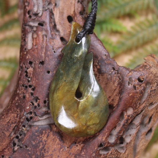 Hei Matau or Fish Hook carved from Totoweka Pounamu - NZ Greenstone