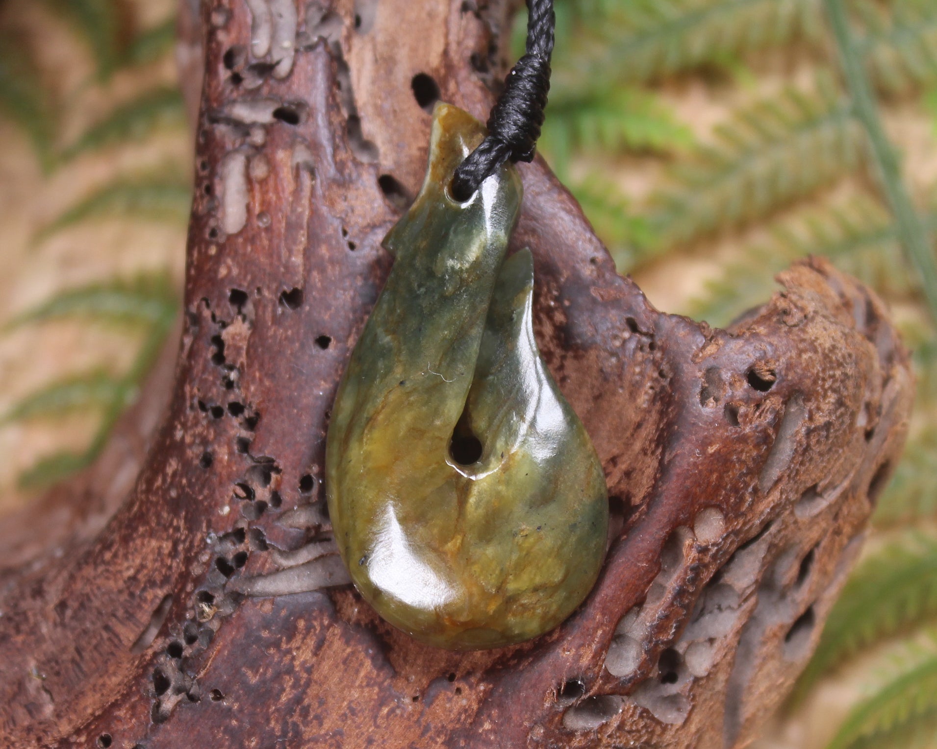 Hei Matau or Fish Hook carved from Totoweka Pounamu - NZ Greenstone