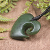 Heart with Koru carved from Kawakawa Pounamu - NZ Greenstone