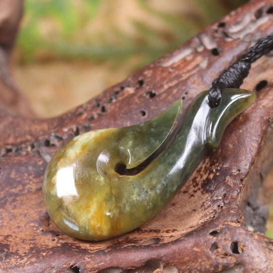 Hei Matau or Fish Hook carved from Totoweka Pounamu - NZ Greenstone