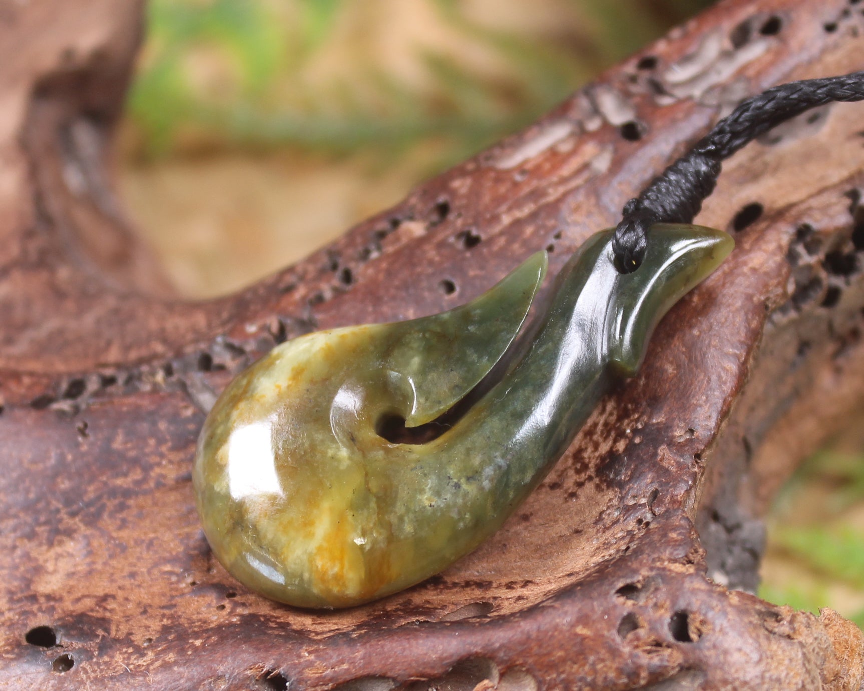 Hei Matau or Fish Hook carved from Totoweka Pounamu - NZ Greenstone