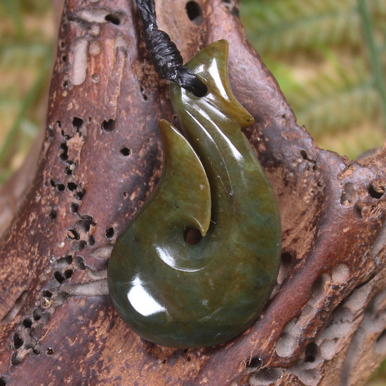 Hei Matau or Fish Hook carved from Totoweka Pounamu - NZ Greenstone