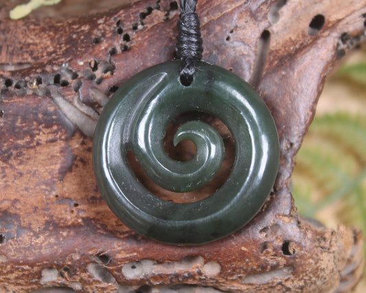 Koru pendant carved from Kawakawa Pounamu - NZ Greenstone