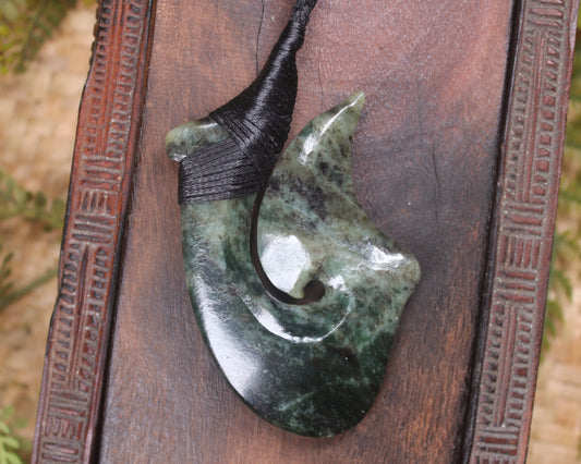 Hei Matau carved from Rimu Pounamu - NZ Greenstone