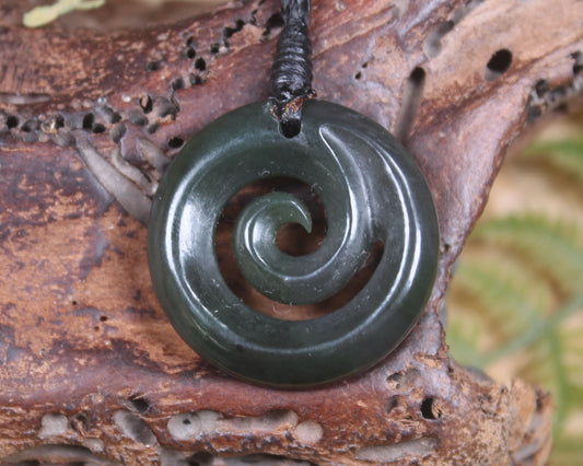 Koru pendant carved from Kawakawa Pounamu - NZ Greenstone