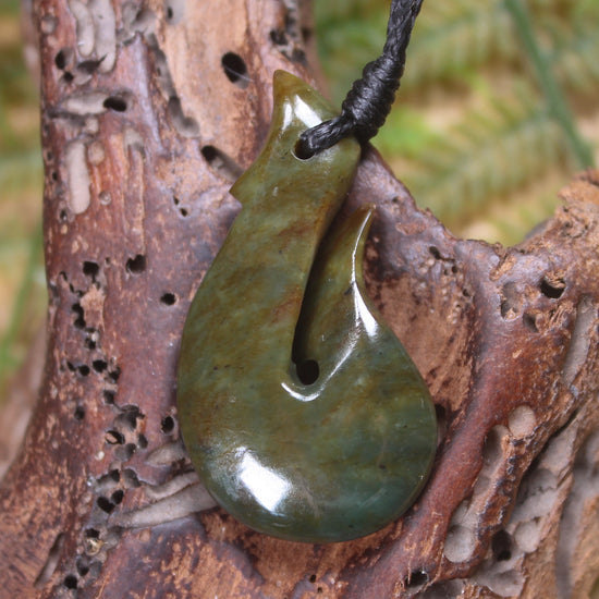 Hei Matau or Fish Hook carved from Totoweka Pounamu - NZ Greenstone