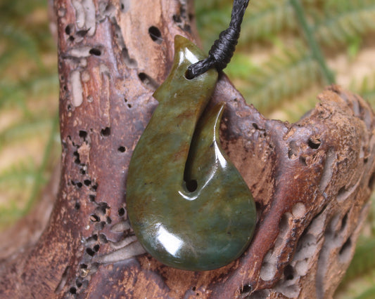 Hei Matau or Fish Hook carved from Totoweka Pounamu - NZ Greenstone