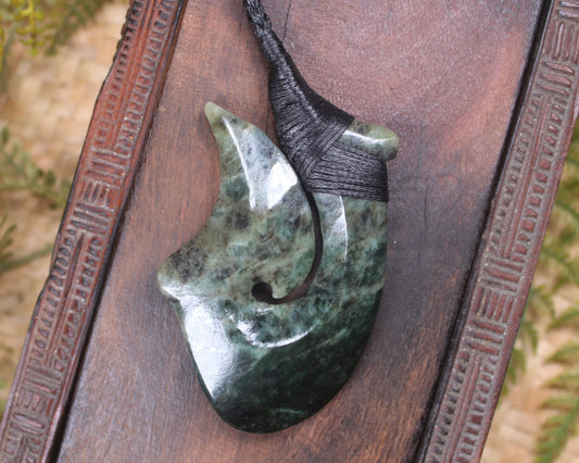 Hei Matau carved from Rimu Pounamu - NZ Greenstone