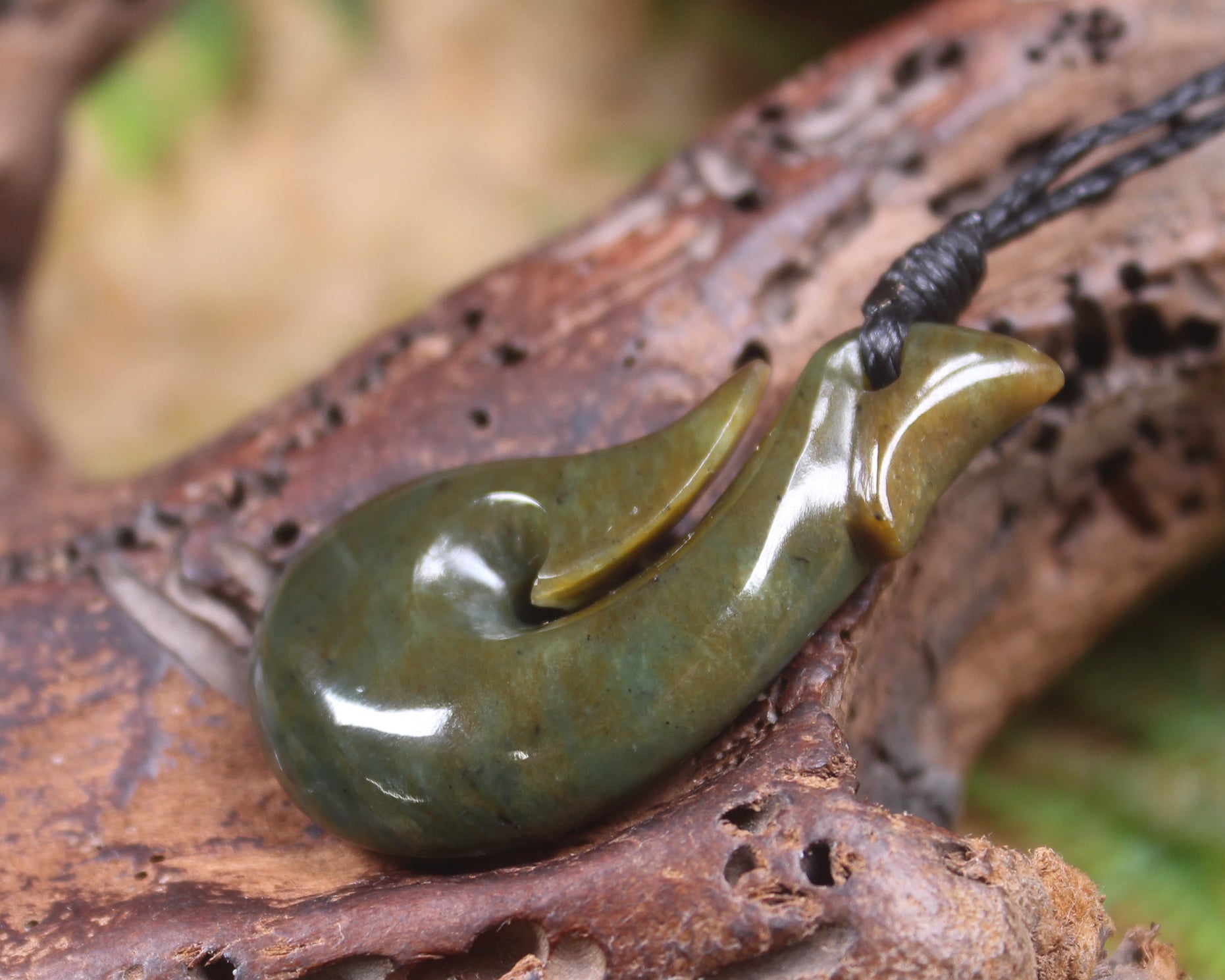 Hei Matau or Fish Hook carved from Totoweka Pounamu - NZ Greenstone
