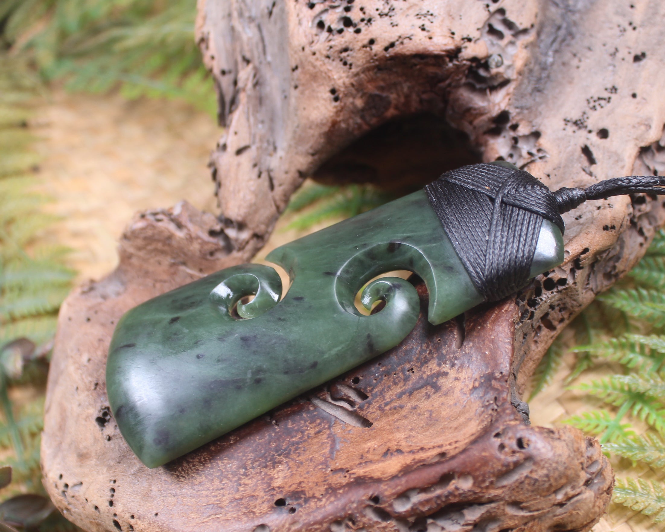 Toki or Adze with Koru Pendant carved from Rimu Pounamu - NZ Greenstone