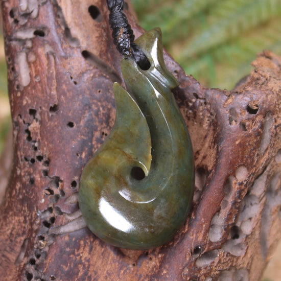 Hei Matau or Fish Hook carved from Totoweka Pounamu - NZ Greenstone