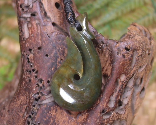 Hei Matau or Fish Hook carved from Totoweka Pounamu - NZ Greenstone