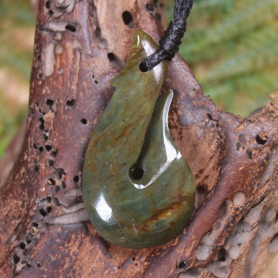 Hei Matau or Fish Hook carved from Totoweka Pounamu - NZ Greenstone