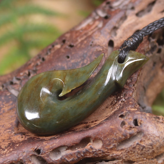 Hei Matau or Fish Hook carved from Totoweka Pounamu - NZ Greenstone