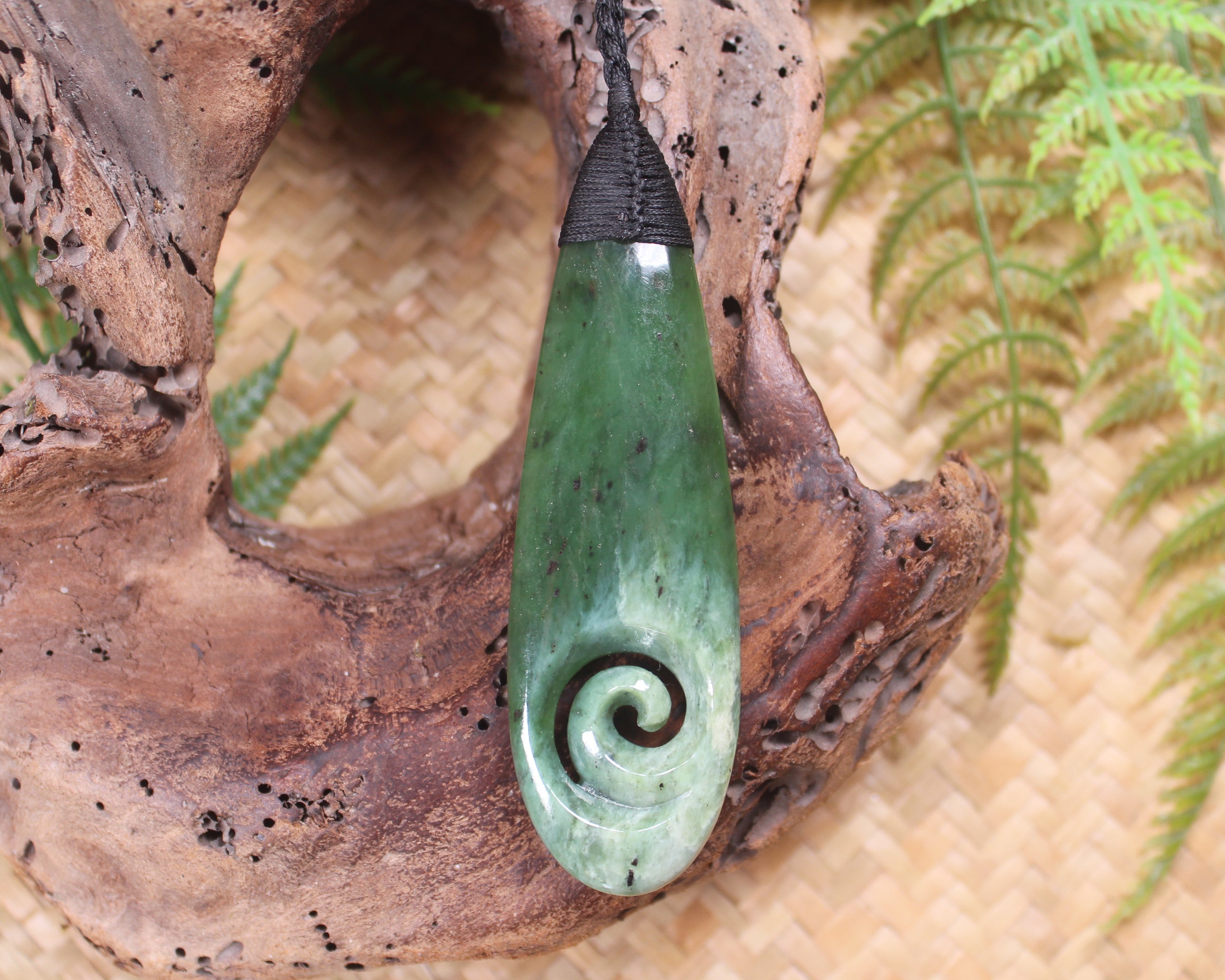 Roimata with Koru Pendant carved from Hapopo Pounamu - NZ Greenstone