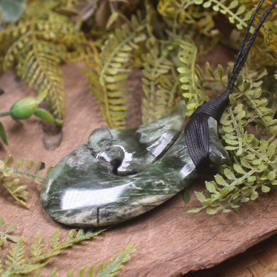 Hei Matau or Fish Hook carved from Rimu Pounamu - NZ Greenstone