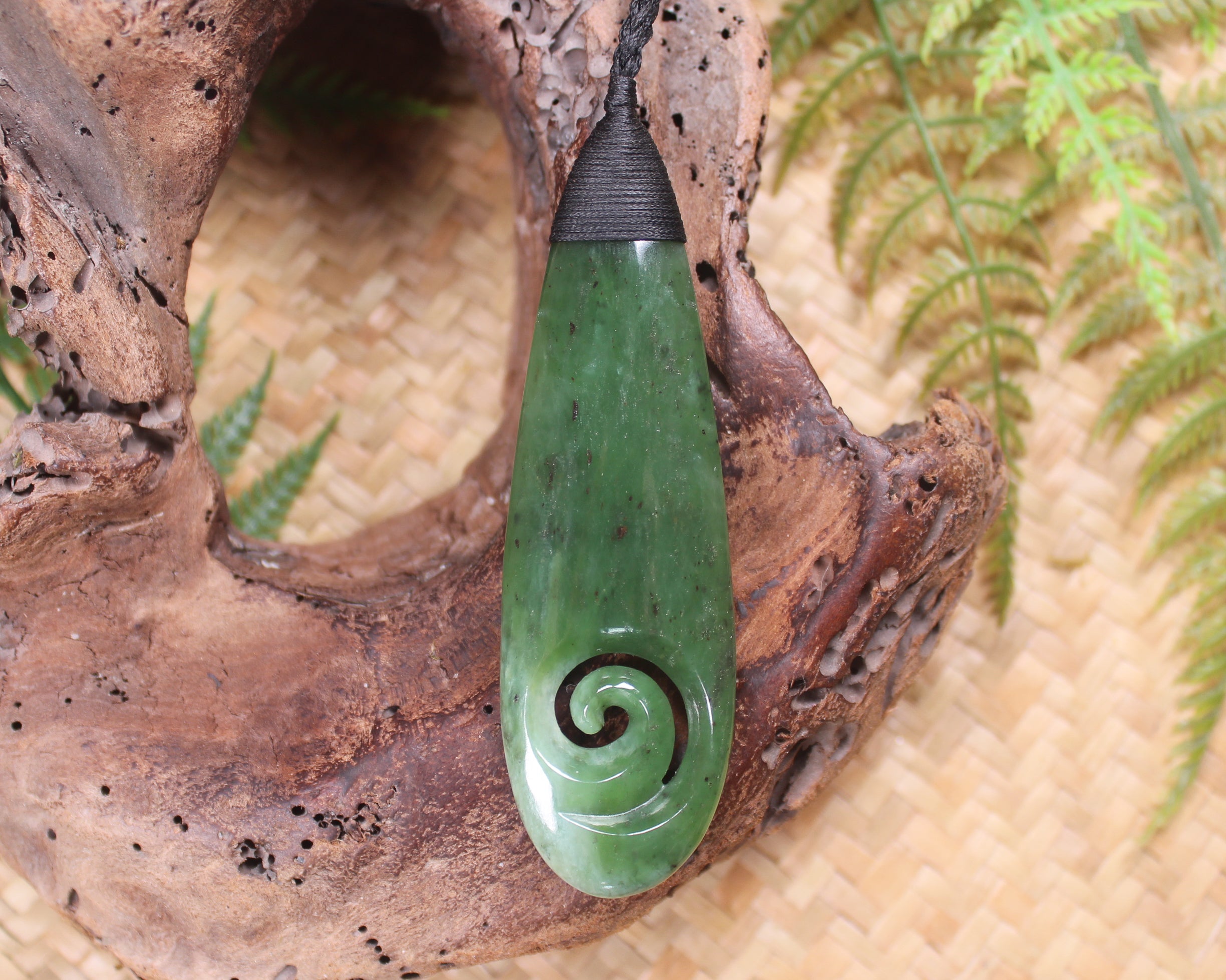 Roimata with Koru Pendant carved from Hapopo Pounamu - NZ Greenstone