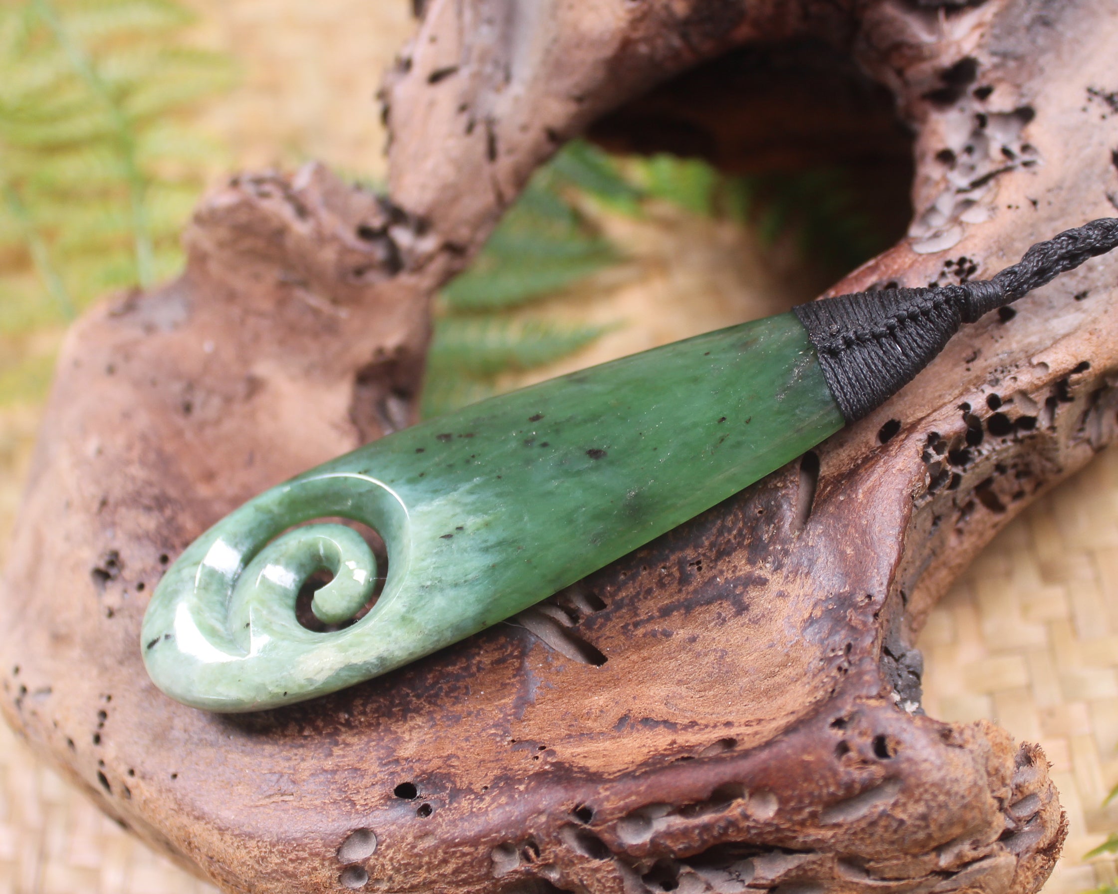 Roimata with Koru Pendant carved from Hapopo Pounamu - NZ Greenstone