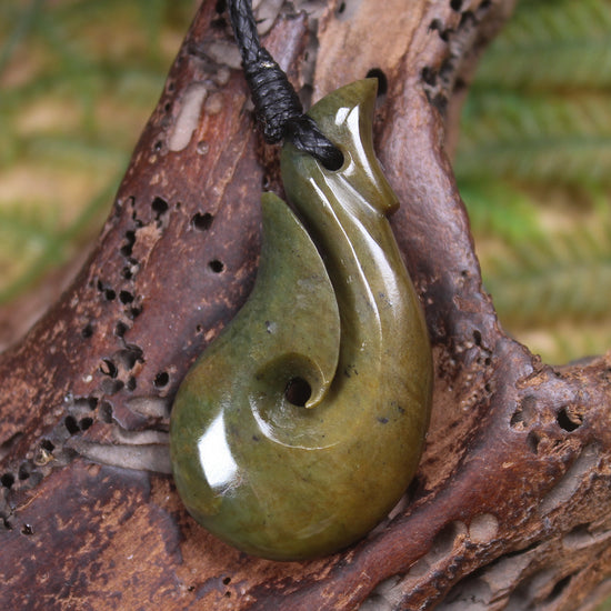 Hei Matau or Fish Hook carved from Totoweka Pounamu - NZ Greenstone