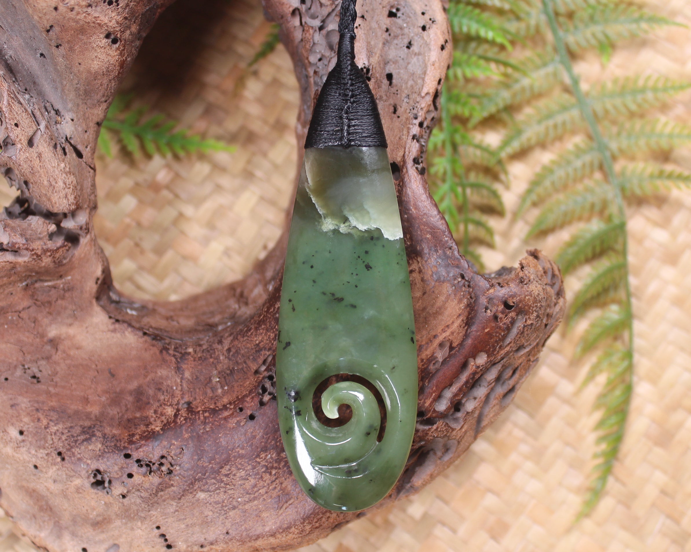 Roimata with Koru Pendant carved from Hapopo Pounamu - NZ Greenstone