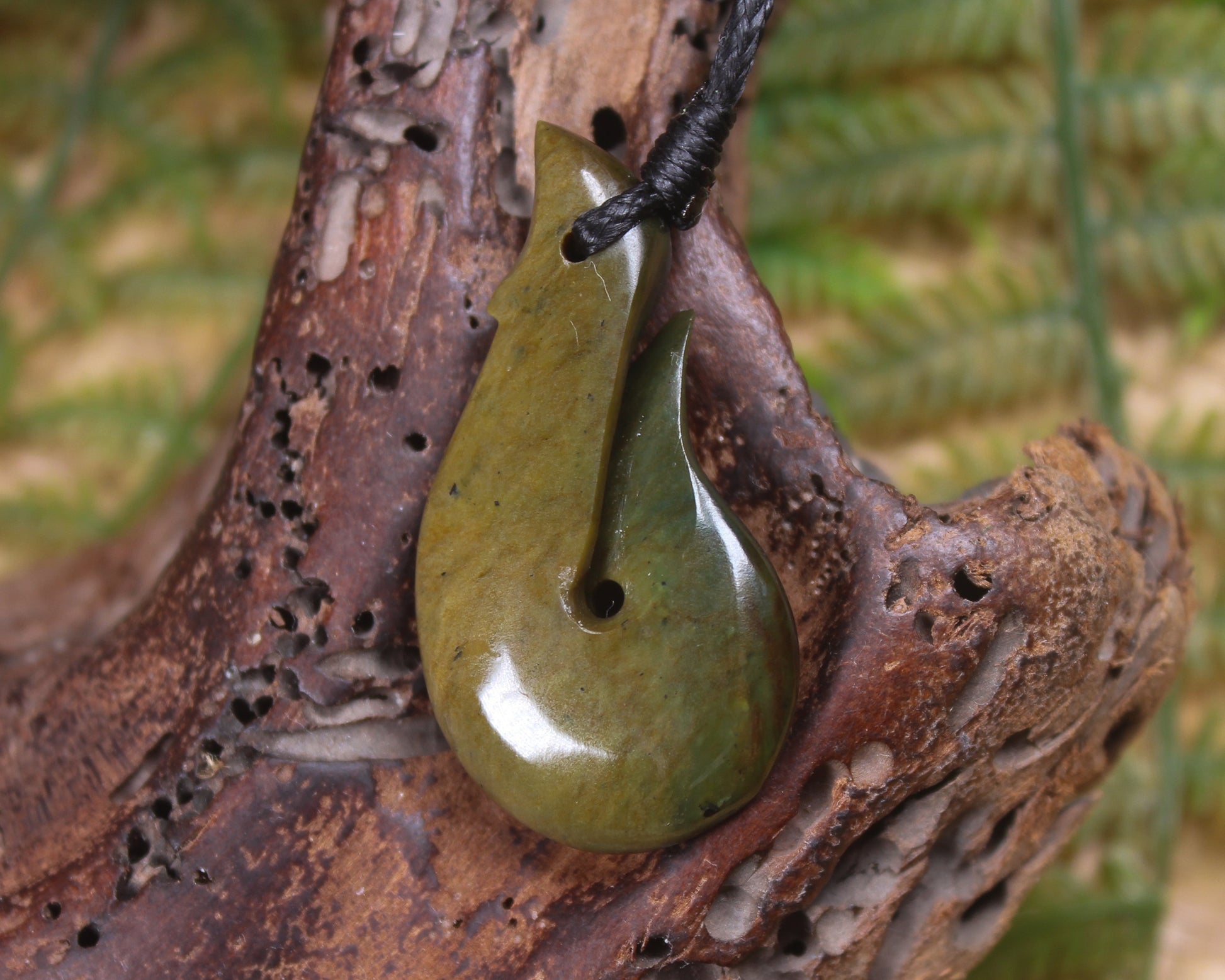 Hei Matau or Fish Hook carved from Totoweka Pounamu - NZ Greenstone