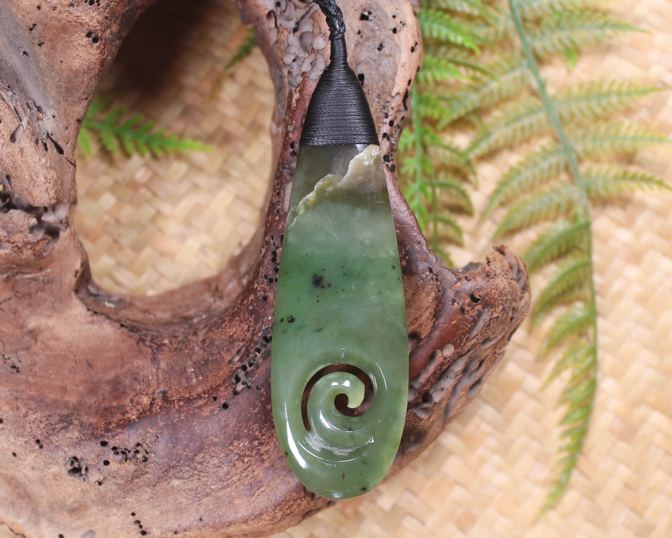 Roimata with Koru Pendant carved from Hapopo Pounamu - NZ Greenstone