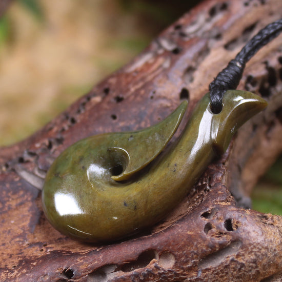Hei Matau or Fish Hook carved from Totoweka Pounamu - NZ Greenstone