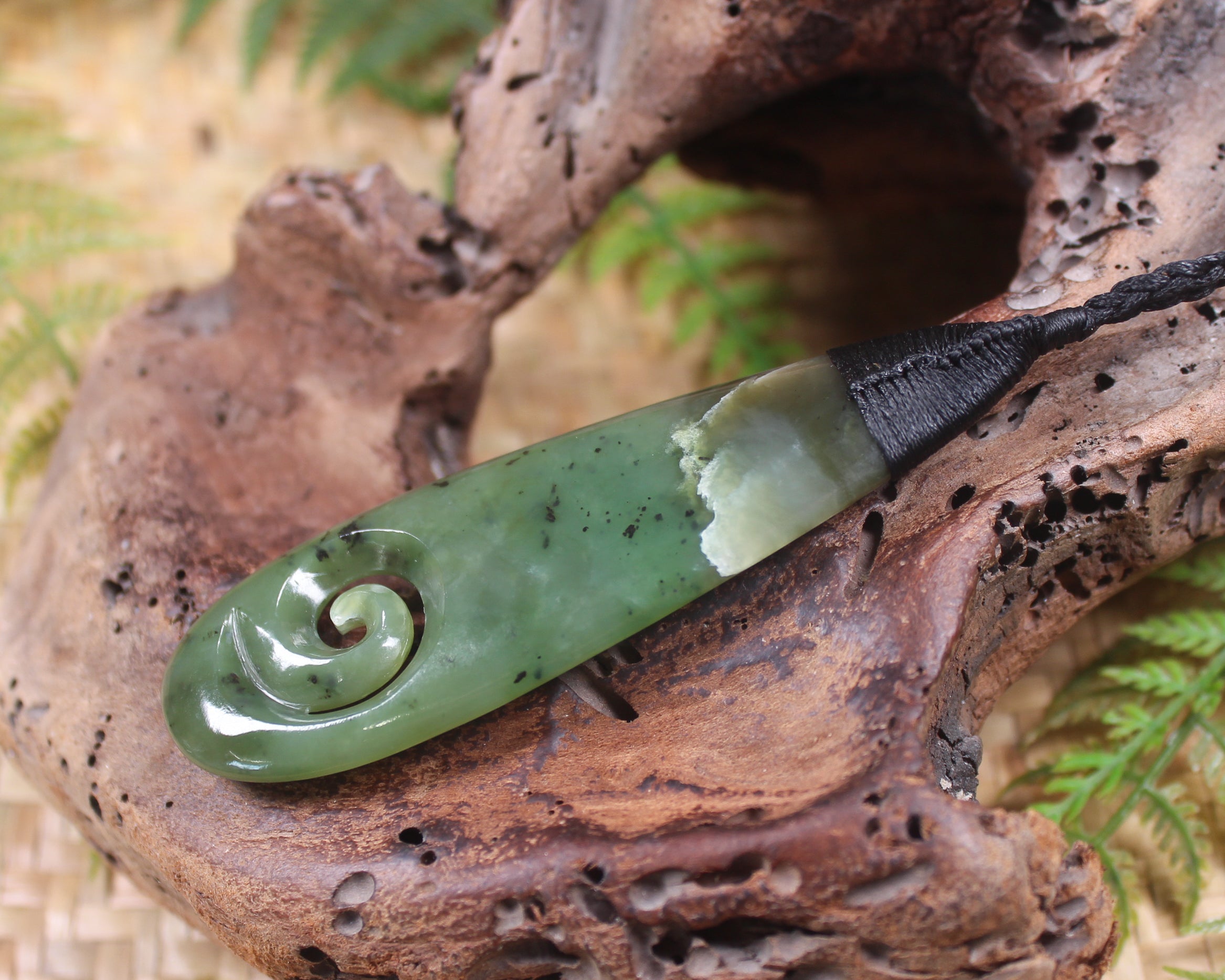 Roimata with Koru Pendant carved from Hapopo Pounamu - NZ Greenstone