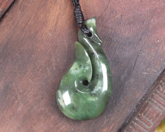 Hei Matau or Fish Hook carved from Hapopo Pounamu - NZ Greenstone