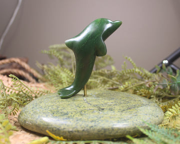 NZ Greenstone Aihe Dolphin Sculpture (BM740) Kawakawa Pounamu