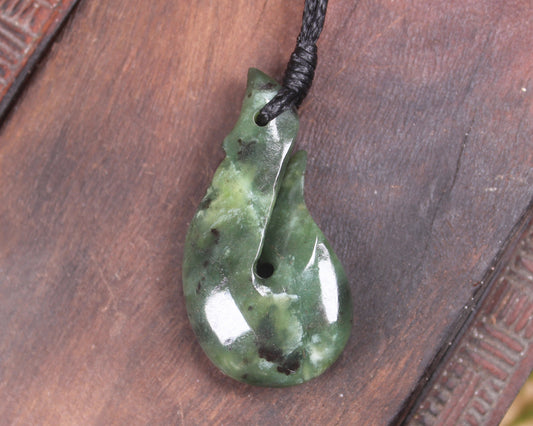 Hei Matau or Fish Hook carved from Hapopo Pounamu - NZ Greenstone